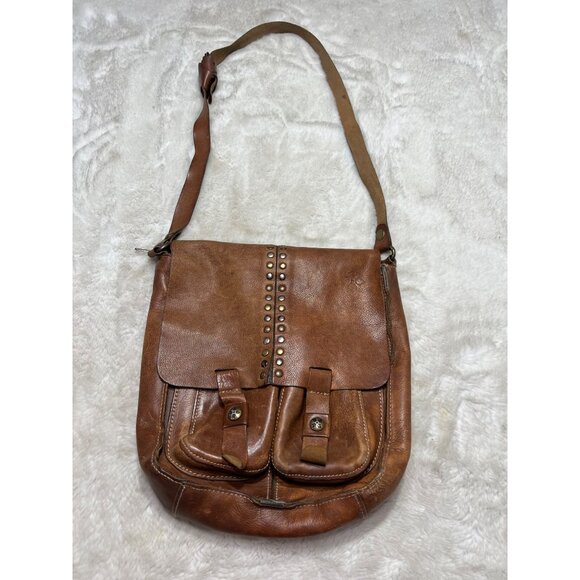 Patricia Nash Armeno messenger Brown Leather Studded shoulder Bag With Dual Pock - Picture 3 of 11